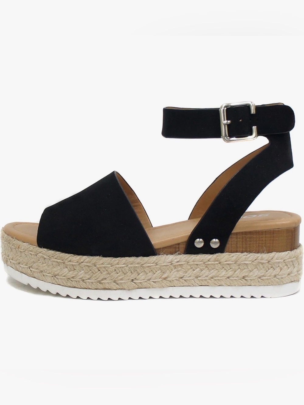 Soda Black Espadrille Platform Sandals with Ankle Strap